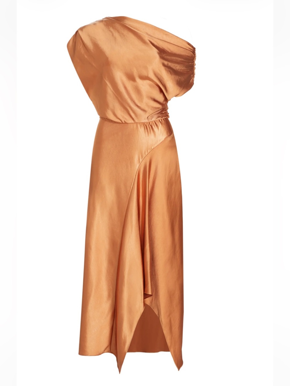 A.L.C. Jasmine Draped Satin Midi-Dress in Sandstone